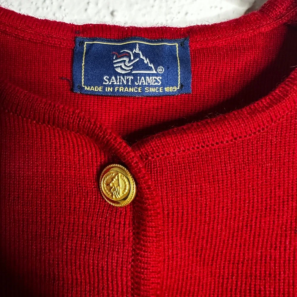 Pure wool Saint James Red Knit with Gold Button - Picture 3 of 10